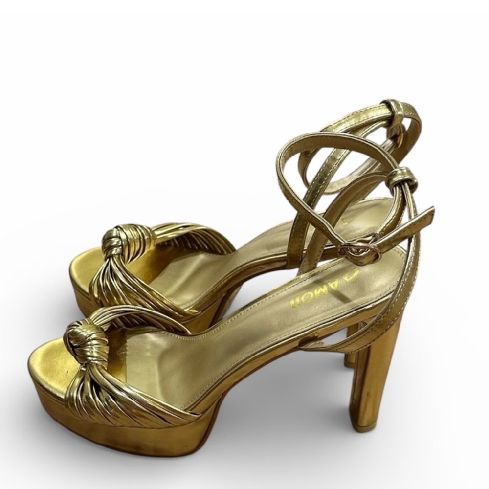 Gold Metallic Platform Block Heel Sandals Ankle Strap Size 9.5 (39.5
